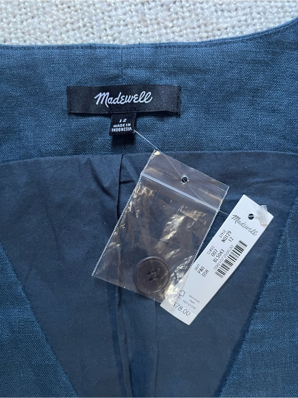 Madewell Midnight Navy Lined Linen Vest - Picture 2 of 9